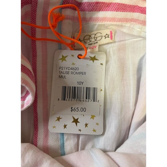 Girls Striped Romper by Egg New York Size 10Y Pink Blue White with Pom Poms - Picture 7 of 8